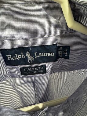 16 34/35 Ralph Lauren Men's Yarmouth Pinstripe Dress Shirt - Navy & White